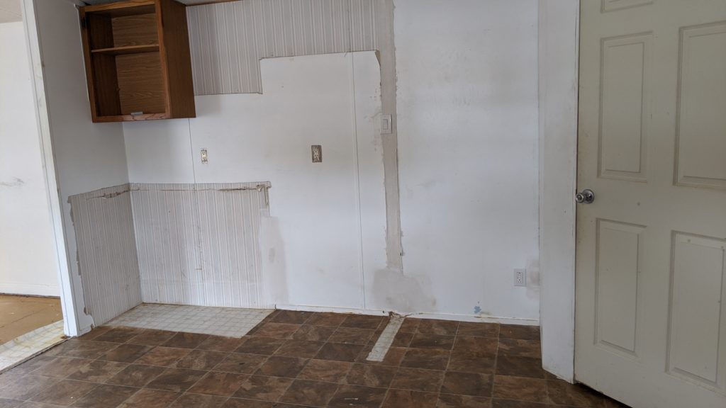 mobile home drywall complete in kitchen