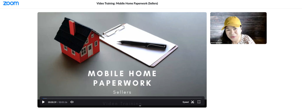 Zoom Screenshot: Video Training - Mobile Home Paperwork (Sellers)
