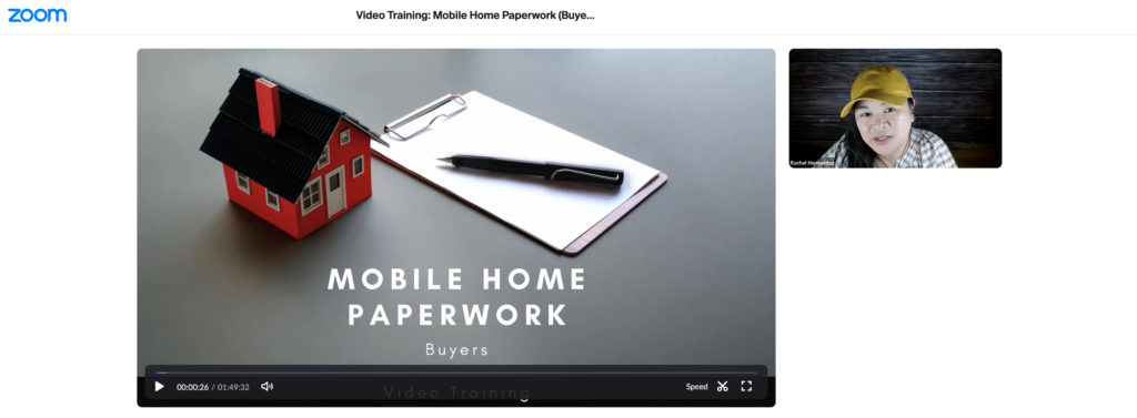 Zoom Screenshot: Video Training - Mobile Home Paperwork (Buyers)